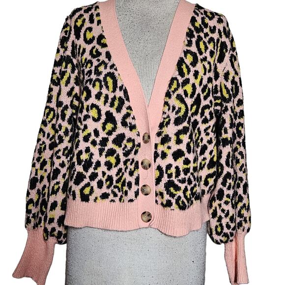 Animal Print Cardigan Sweater Size 1X - Picture 1 of 4